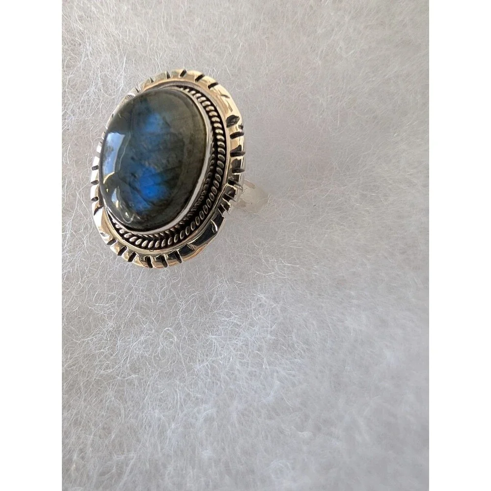 Labradorite 925 Sterling Silver Ring Size 6.5